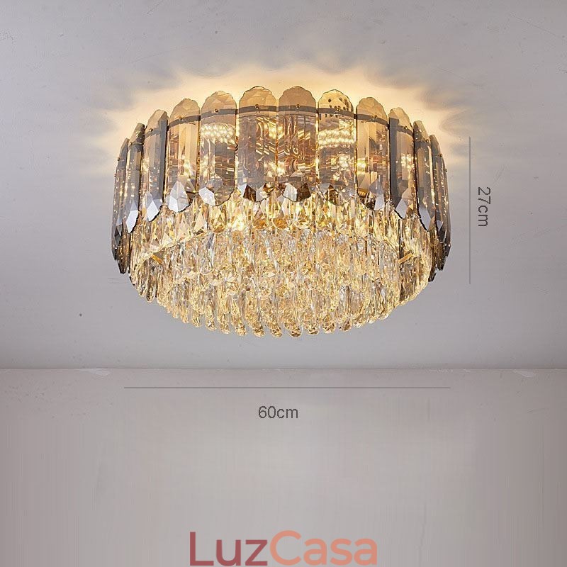 Luminária de teto de cristal redonda cinza esfumaçado para decoração embutida em cristal