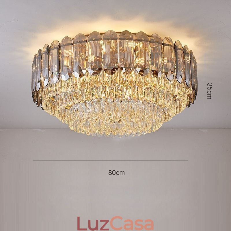 Luminária de teto de cristal redonda cinza esfumaçado para decoração embutida em cristal
