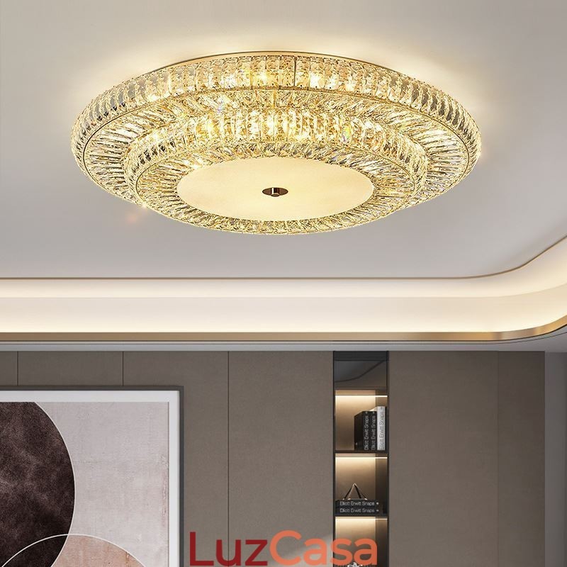 Luminária de teto de cristal redonda embutida para decoração em cristal