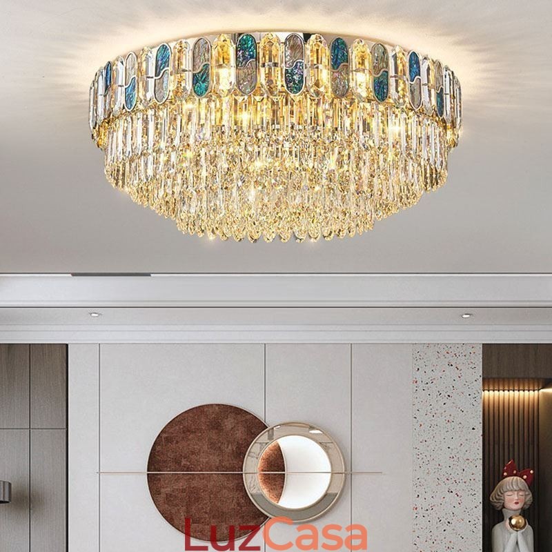Luminária de teto de cristal embutida redonda com decoração de cristal abajur de concha de cristal