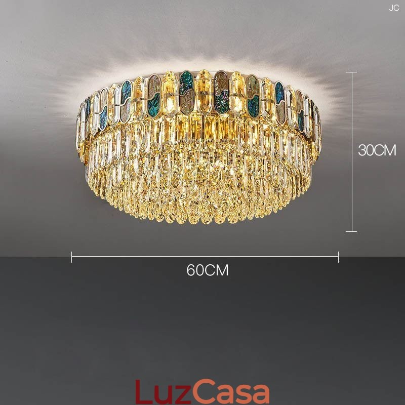 Luminária de teto de cristal embutida redonda com decoração de cristal abajur de concha de cristal