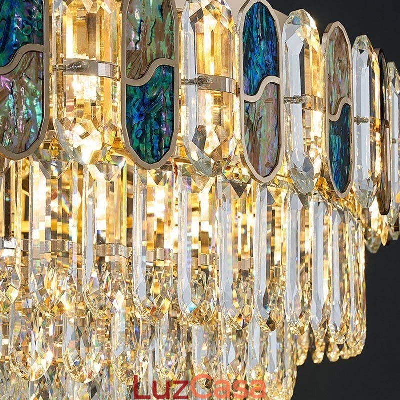 Luminária de teto de cristal embutida redonda com decoração de cristal abajur de concha de cristal