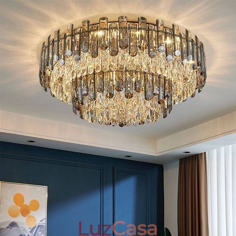 Luminária de teto redonda simples e moderna de cristal embutida para sala de jantar