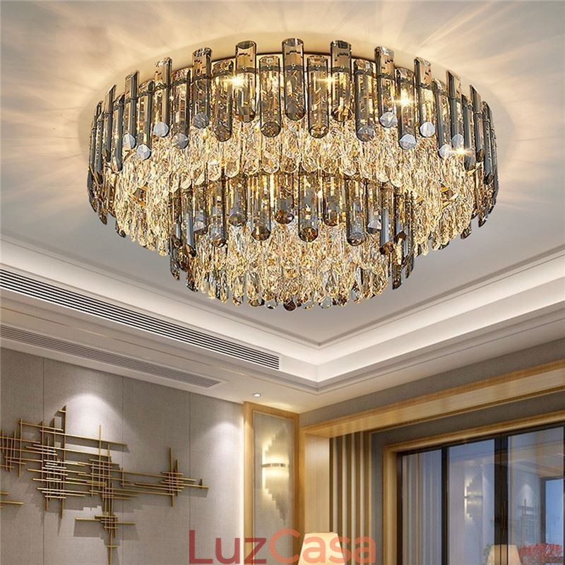 Luminária de teto redonda simples e moderna de cristal embutida para sala de jantar