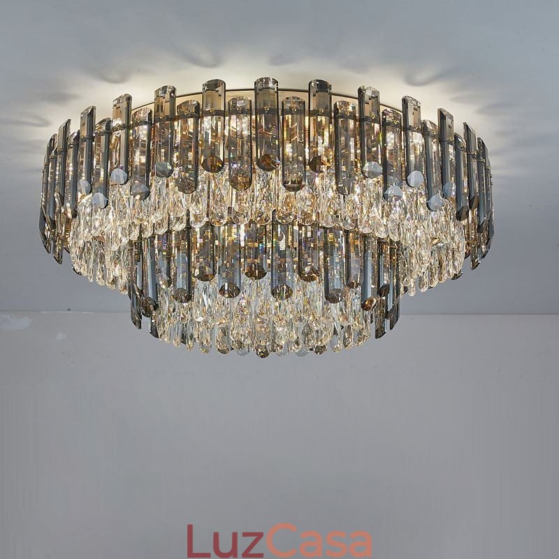 Luminária de teto redonda simples e moderna de cristal embutida para sala de jantar