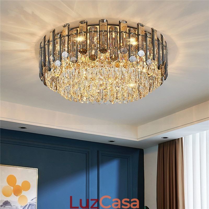 Luminária de teto de cristal simples, moderna, redonda, embutida, decorativa