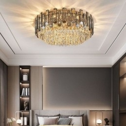 Luminária de teto de cristal simples, moderna, redonda, embutida, decorativa