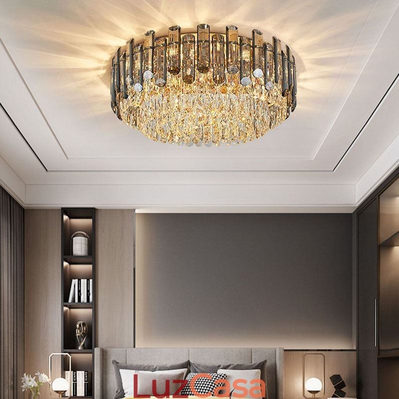 Luminária de teto de cristal simples, moderna, redonda, embutida, decorativa