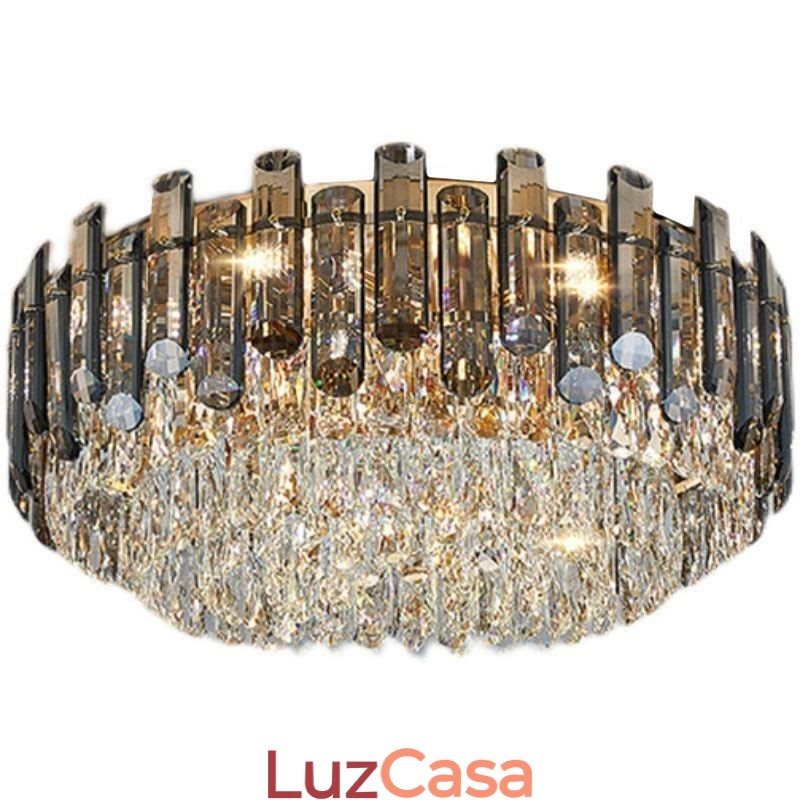 Luminária de teto de cristal simples, moderna, redonda, embutida, decorativa