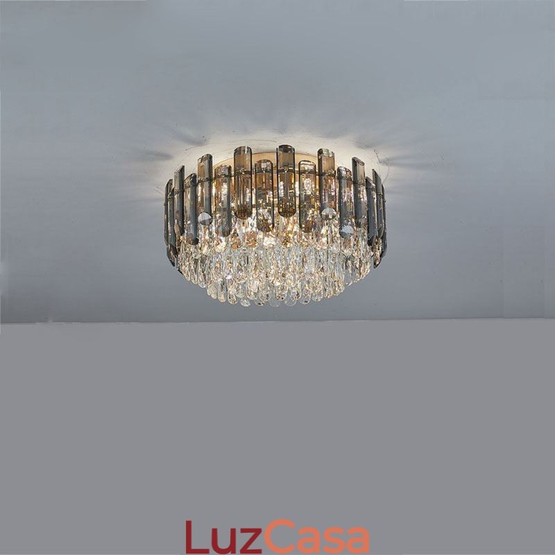 Luminária de teto de cristal simples, moderna, redonda, embutida, decorativa