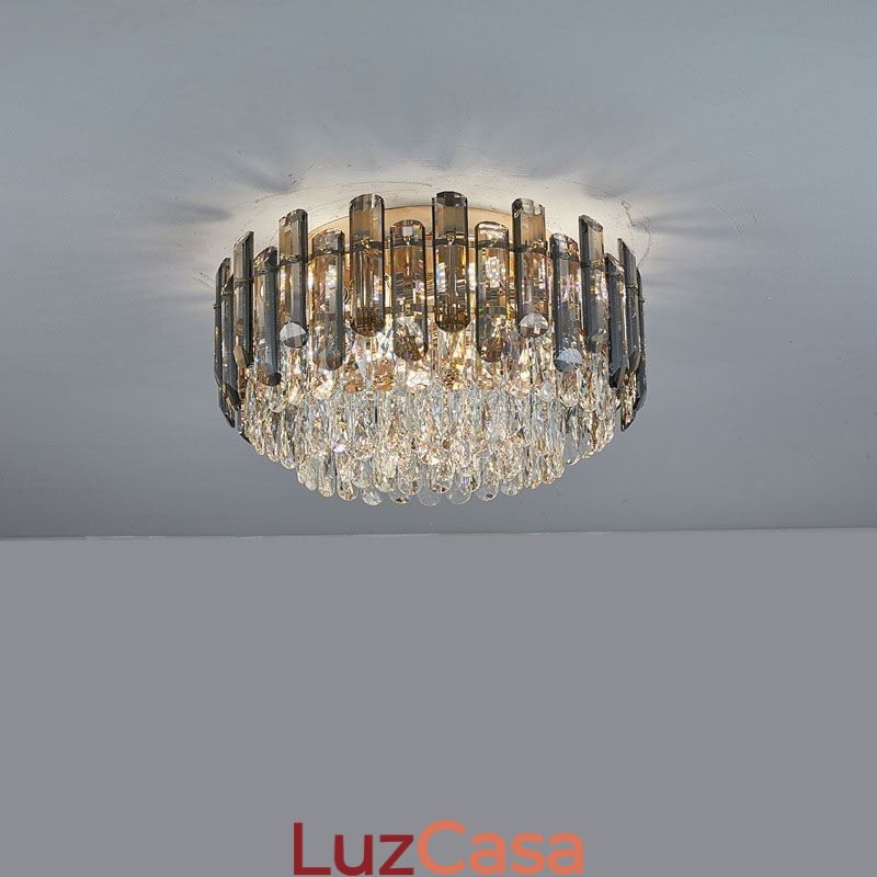 Luminária de teto de cristal simples, moderna, redonda, embutida, decorativa