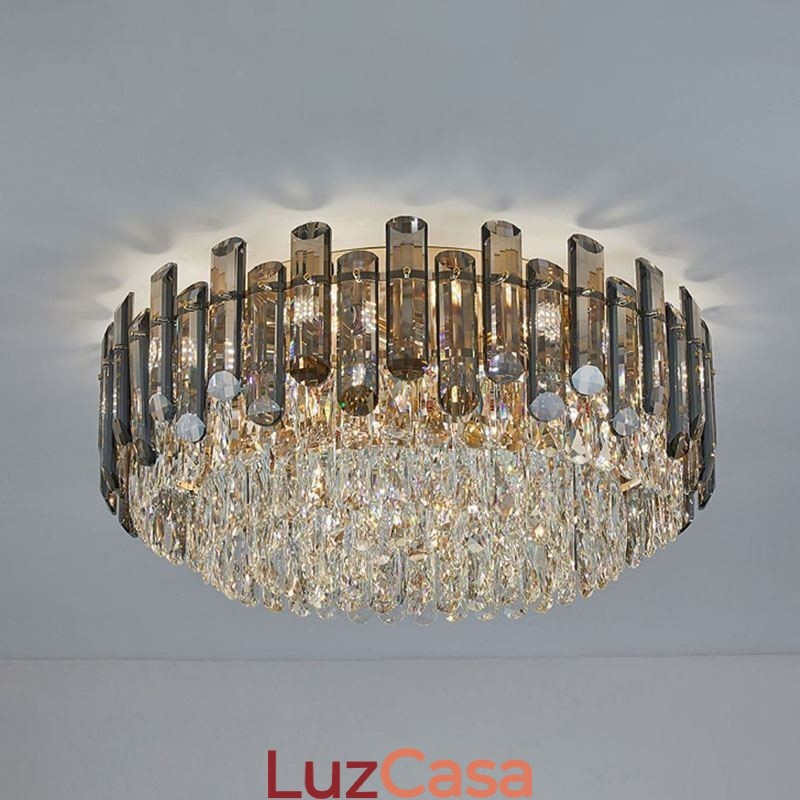 Luminária de teto de cristal simples, moderna, redonda, embutida, decorativa