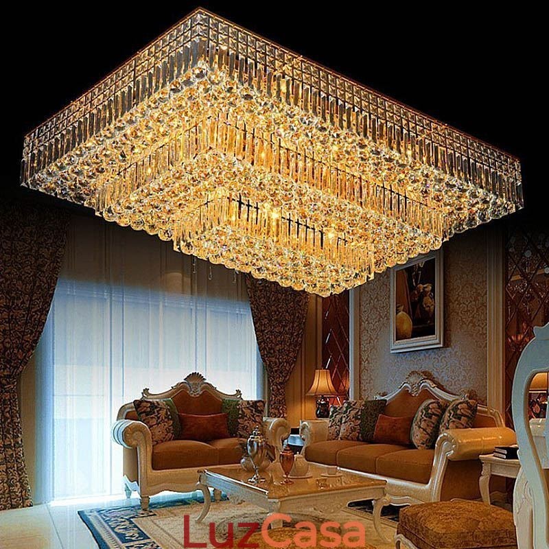 Lustre de cristal moderno de três níveis com montagem embutida