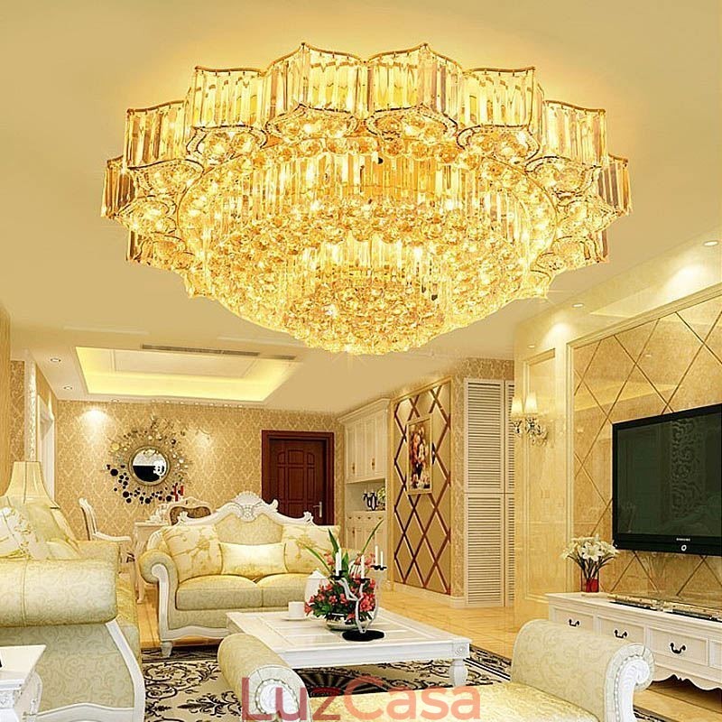 Elegante lustre de cristal redondo embutido em forma de flor