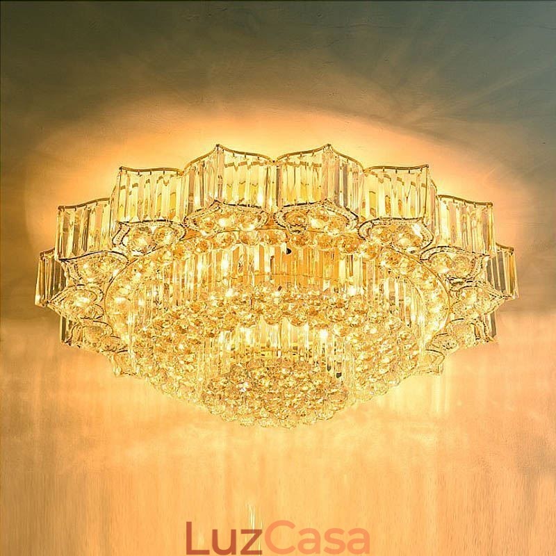 Elegante lustre de cristal redondo embutido em forma de flor
