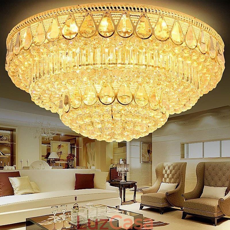Luminária de teto de cristal de luxo embutida, luz redonda