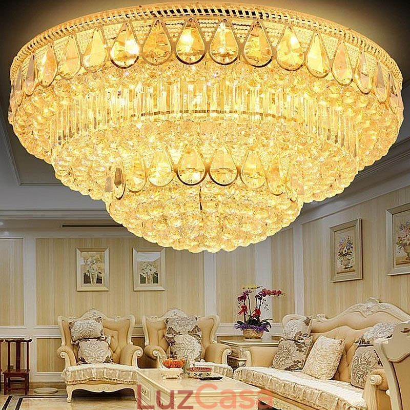 Luminária de teto de cristal de luxo embutida, luz redonda