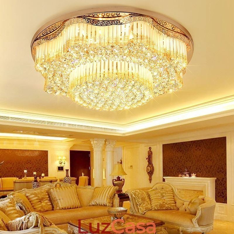 Luminária de teto de cristal embutida contemporânea, iluminação redonda de luxo