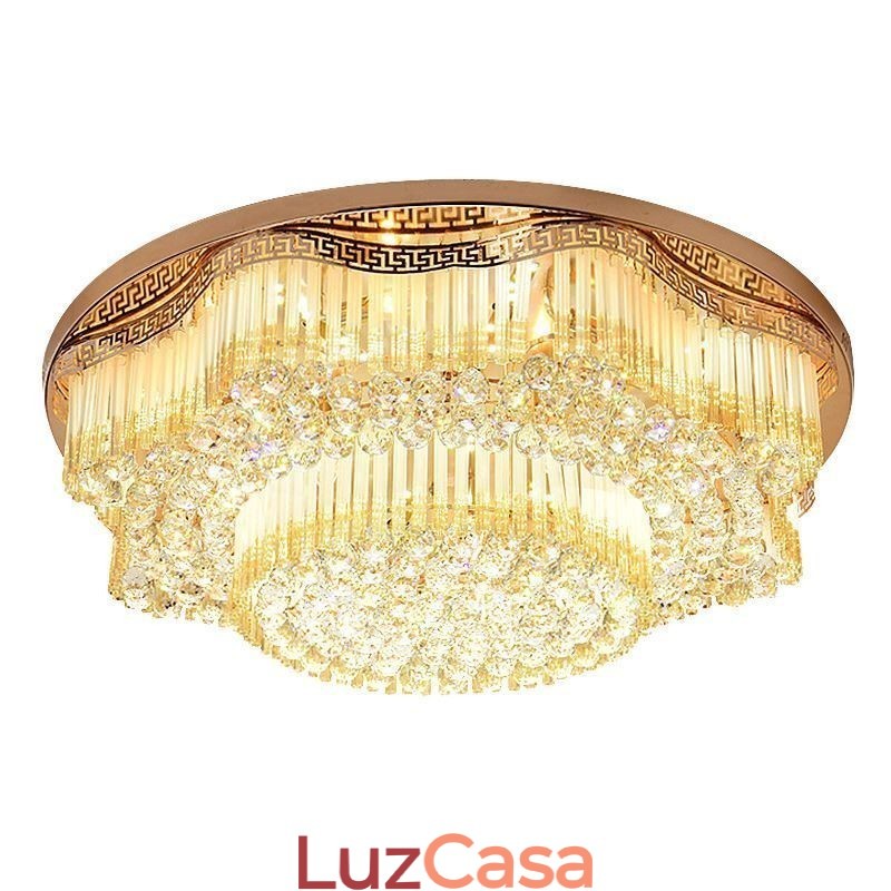 Luminária de teto de cristal embutida contemporânea, iluminação redonda de luxo