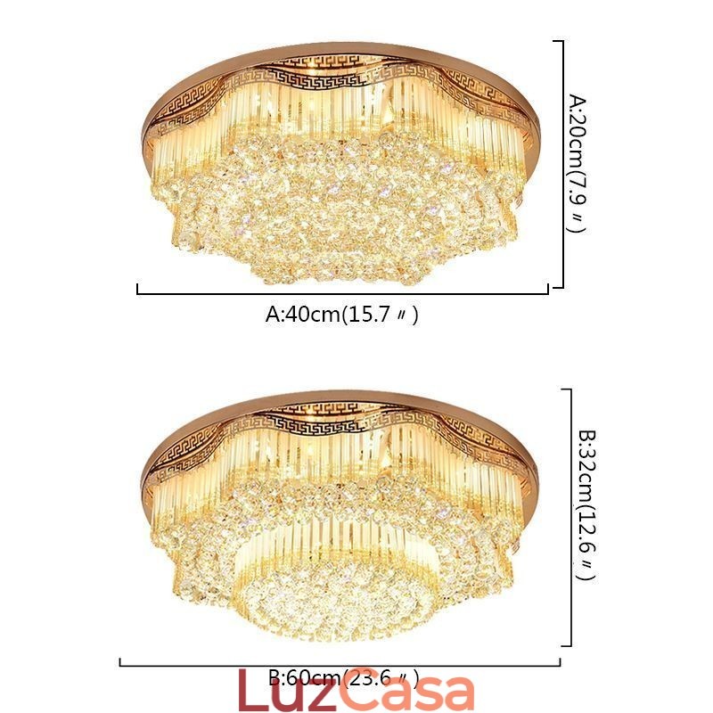 Luminária de teto de cristal embutida contemporânea, iluminação redonda de luxo