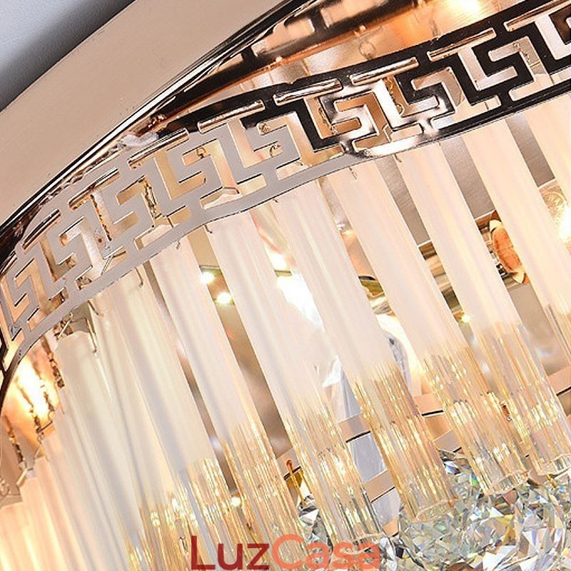 Luminária de teto de cristal embutida contemporânea, iluminação redonda de luxo