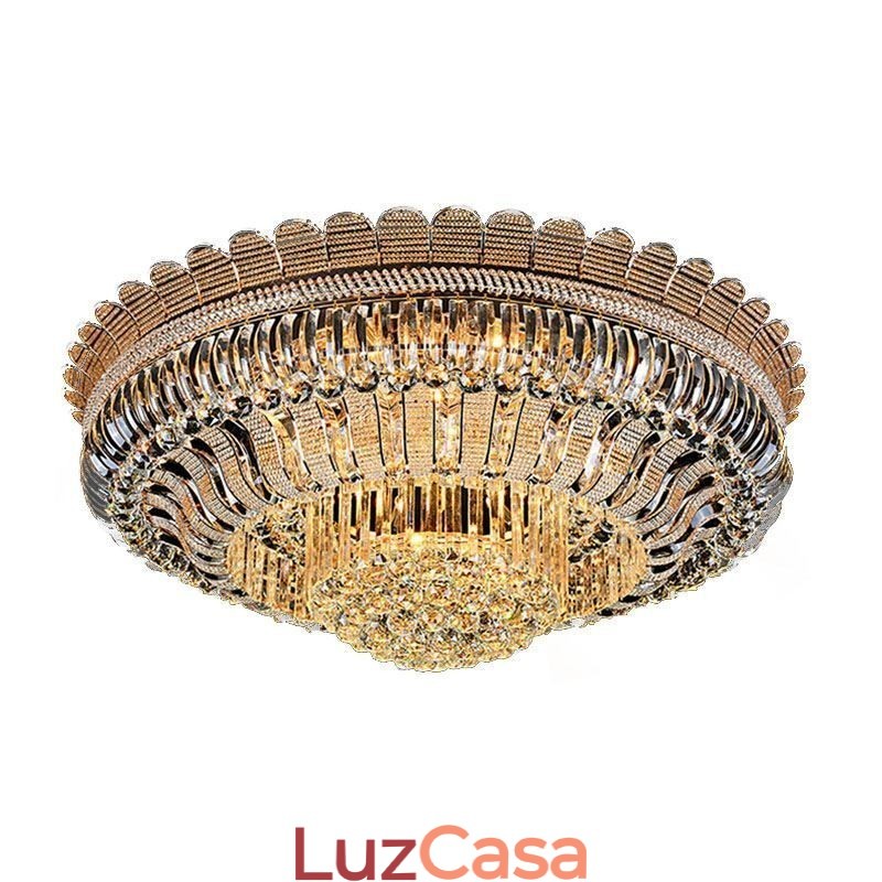Luminária de teto de cristal de luxo, dourada, montagem embutida, iluminação redonda