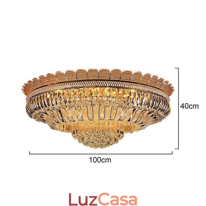 Luminária de teto de cristal de luxo, dourada, montagem embutida, iluminação redonda