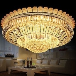 Luminária de teto de cristal de luxo, dourada, montagem embutida, iluminação redonda