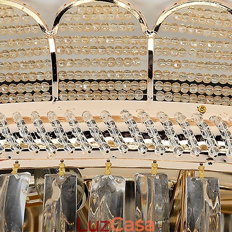 Luminária de teto de cristal de luxo, dourada, montagem embutida, iluminação redonda