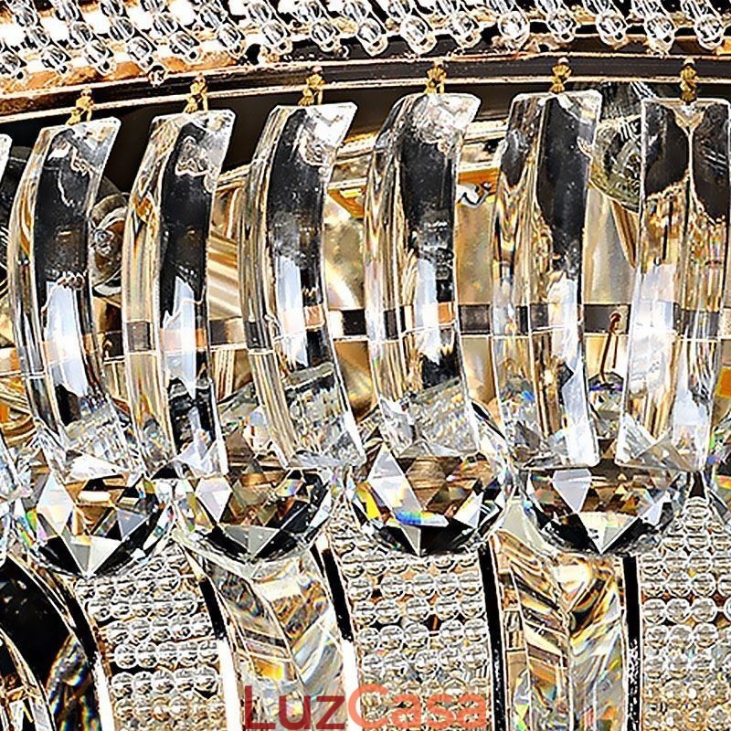 Luminária de teto de cristal de luxo, dourada, montagem embutida, iluminação redonda