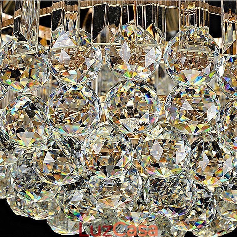 Luminária de teto de cristal de luxo, dourada, montagem embutida, iluminação redonda
