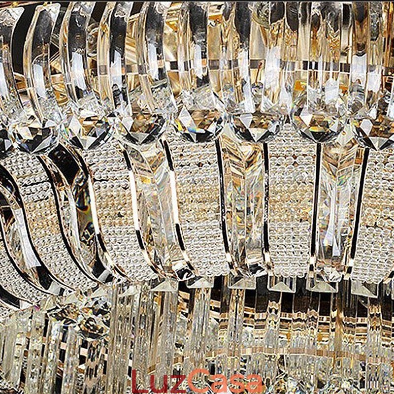 Luminária de teto de cristal de luxo, dourada, montagem embutida, iluminação redonda