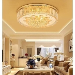 Elegante luminária embutida de teto em cristal dourado