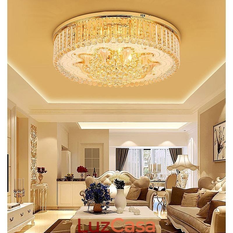 Elegante luminária embutida de teto em cristal dourado