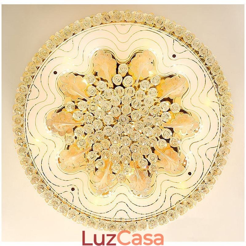 Elegante luminária embutida de teto em cristal dourado