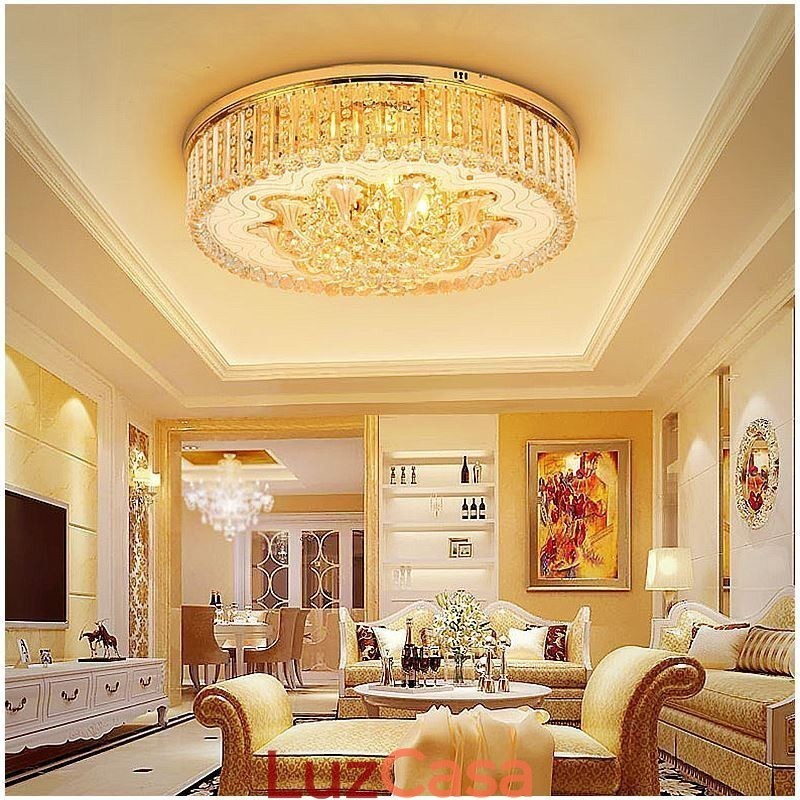 Elegante luminária embutida de teto em cristal dourado