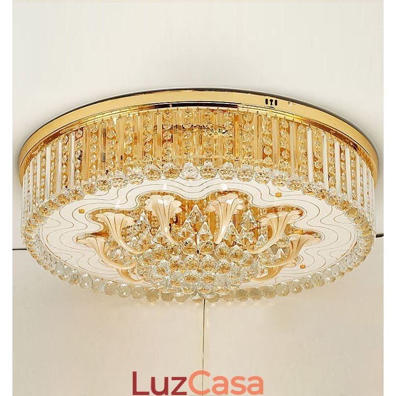 Elegante luminária embutida de teto em cristal dourado