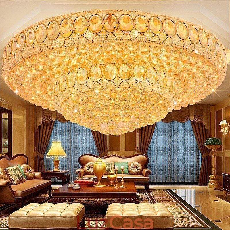 Luminária de teto de cristal de luxo europeia redonda embutida