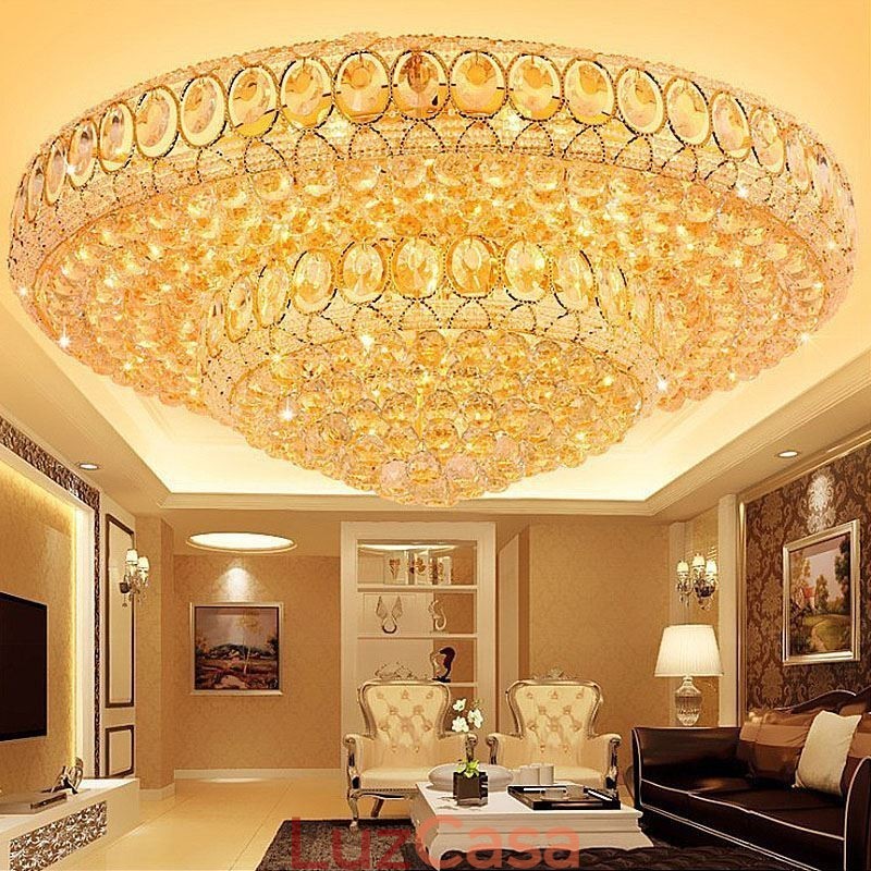 Luminária de teto de cristal de luxo europeia redonda embutida