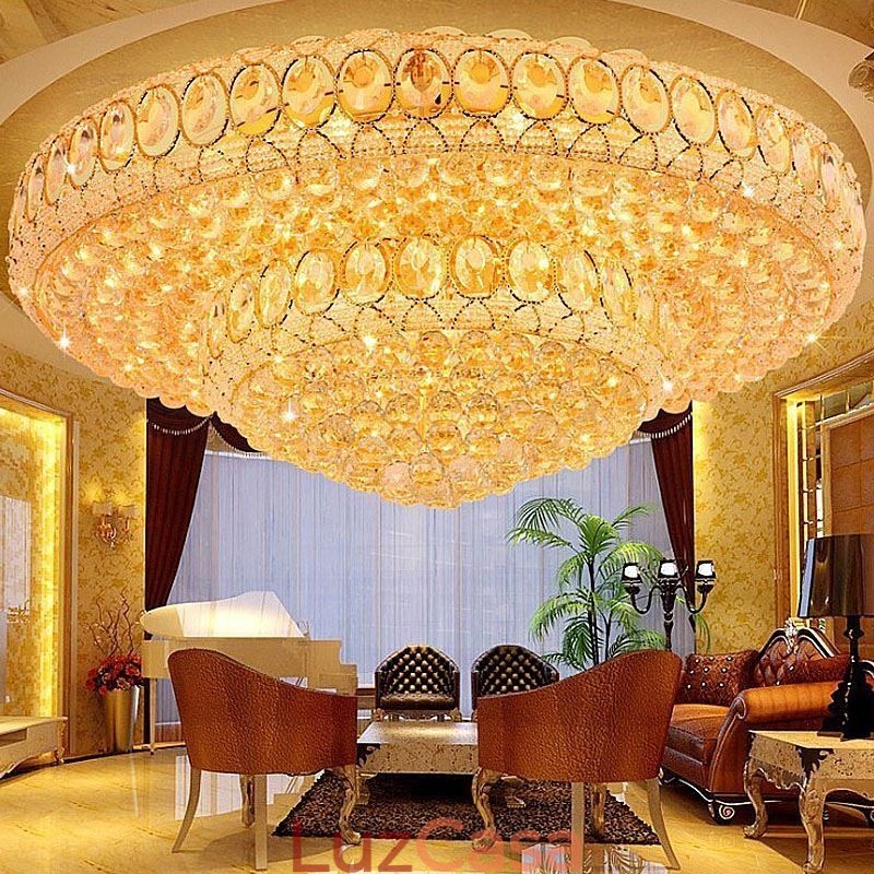Luminária de teto de cristal de luxo europeia redonda embutida