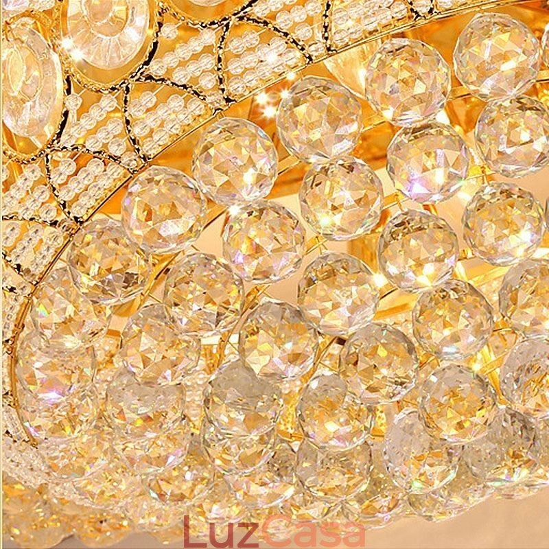 Luminária de teto de cristal de luxo europeia redonda embutida