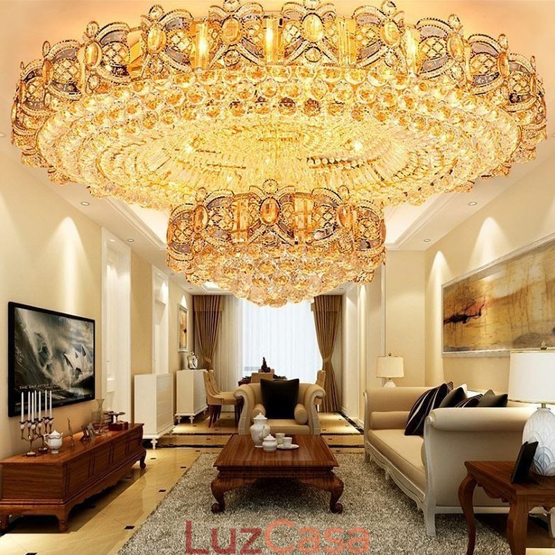 Luminária de teto moderna de cristal dourado redonda embutida