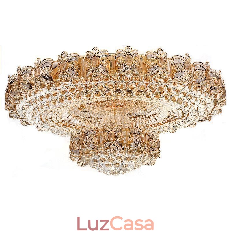 Luminária de teto moderna de cristal dourado redonda embutida