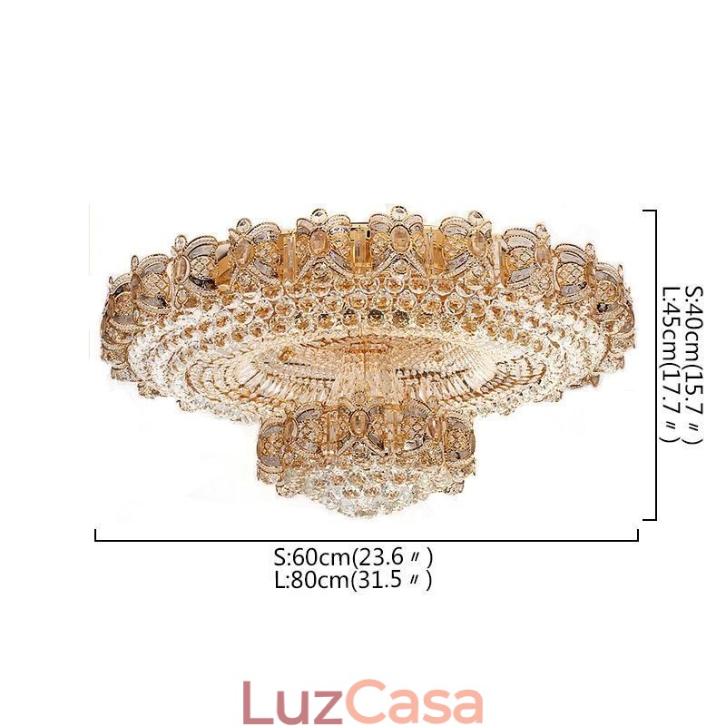 Luminária de teto moderna de cristal dourado redonda embutida