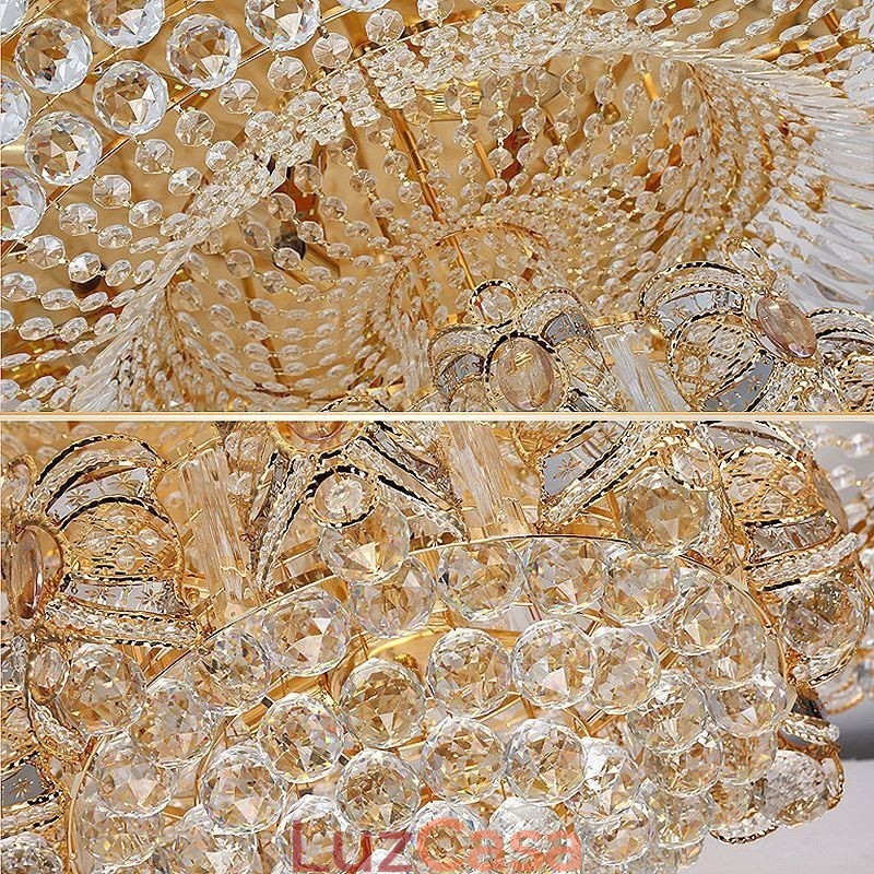 Luminária de teto moderna de cristal dourado redonda embutida