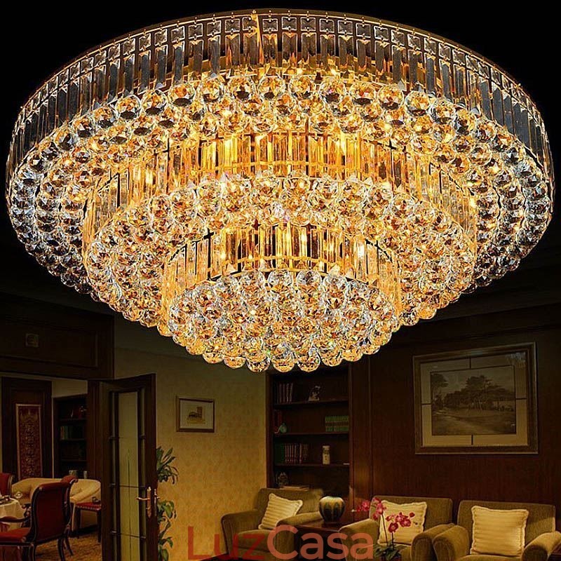 Luminária de teto de cristal embutida Iluminação redonda europeia