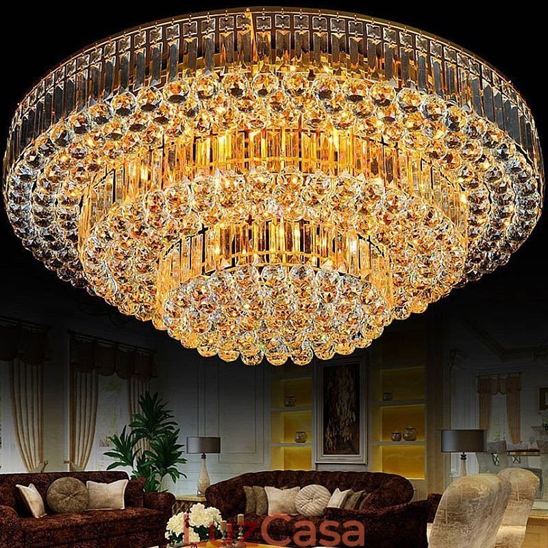 Luminária de teto de cristal embutida Iluminação redonda europeia
