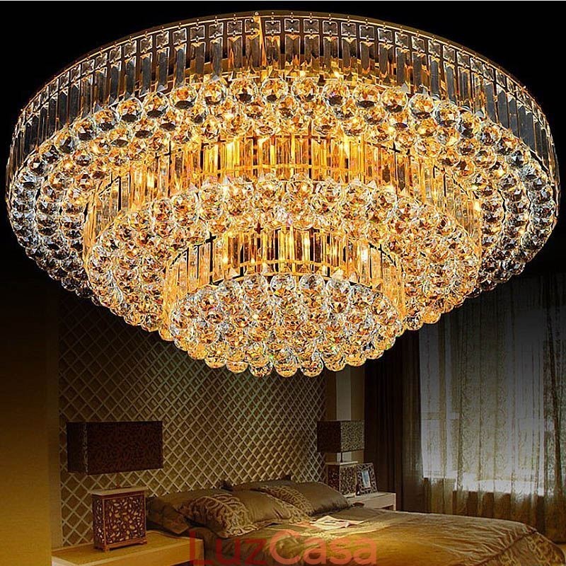Luminária de teto de cristal embutida Iluminação redonda europeia