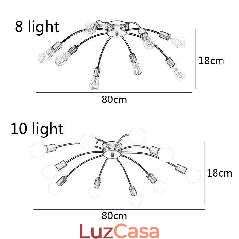Luminária de teto Spider, luminária de jantar antiga, clássica, embutida, 8 10 braços