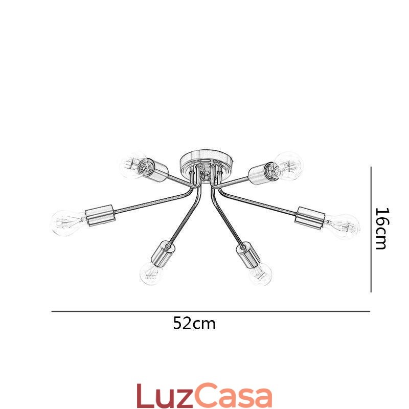 Lustre Sputnik 6 luzes semi embutidas luminária de teto